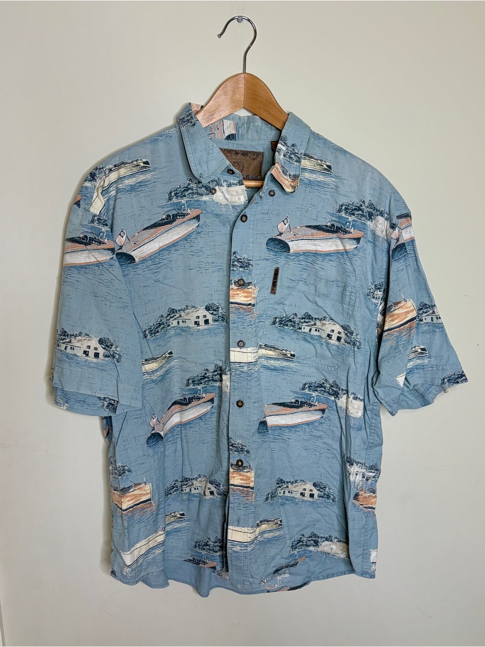 Clearwater Outfitters XL Button Fishing Shirt in blue with Tan Accents